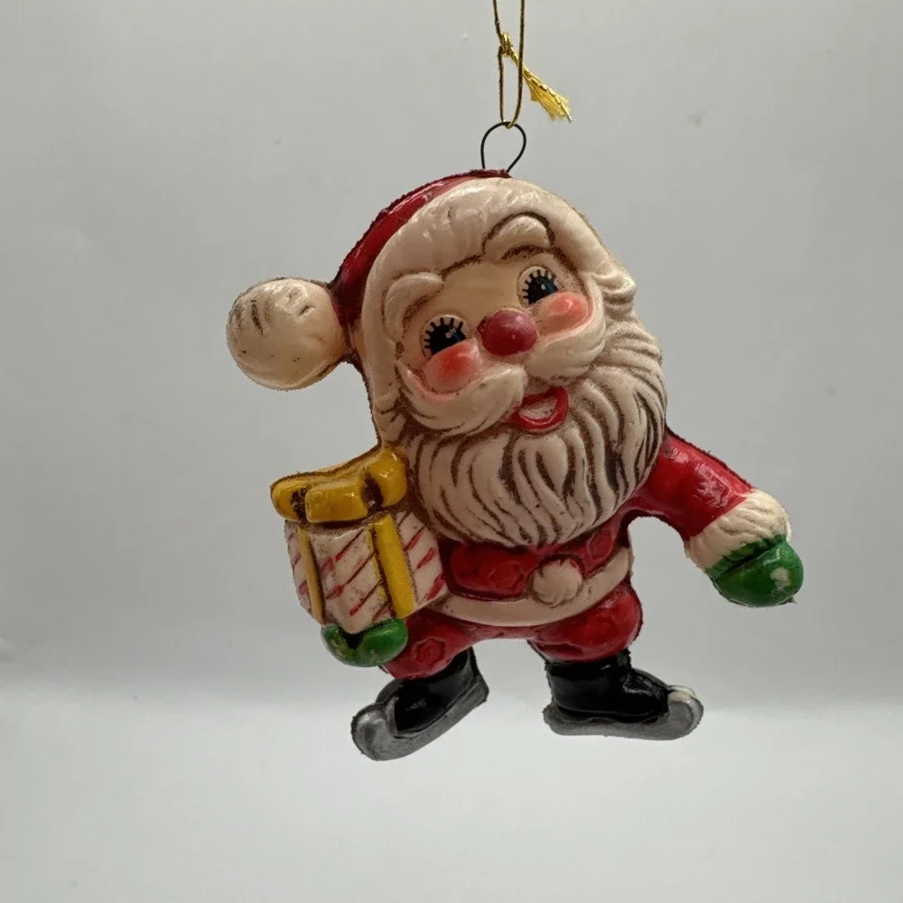 Vintage Plastic Red Santa Claus Christmas Ornament Figure